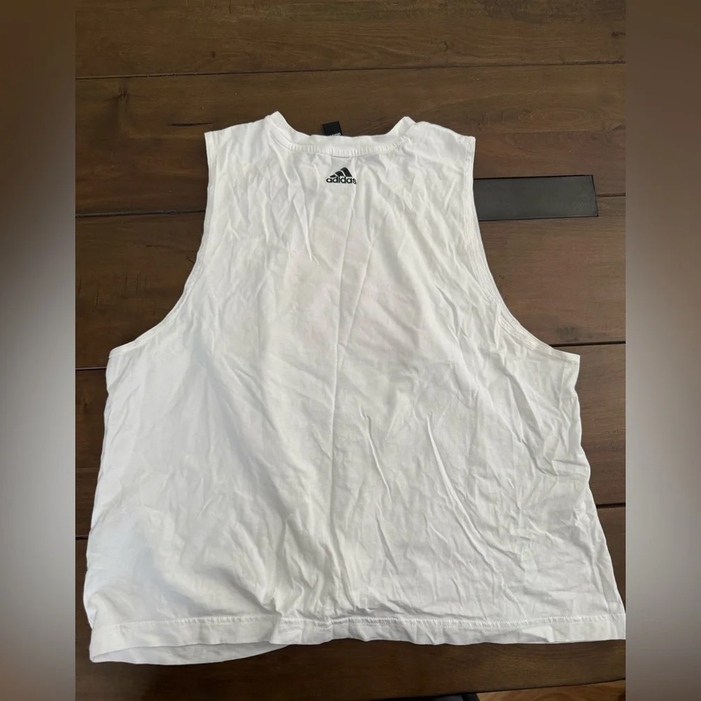 Adidas White Tank Top with Yellow-Orange Logo